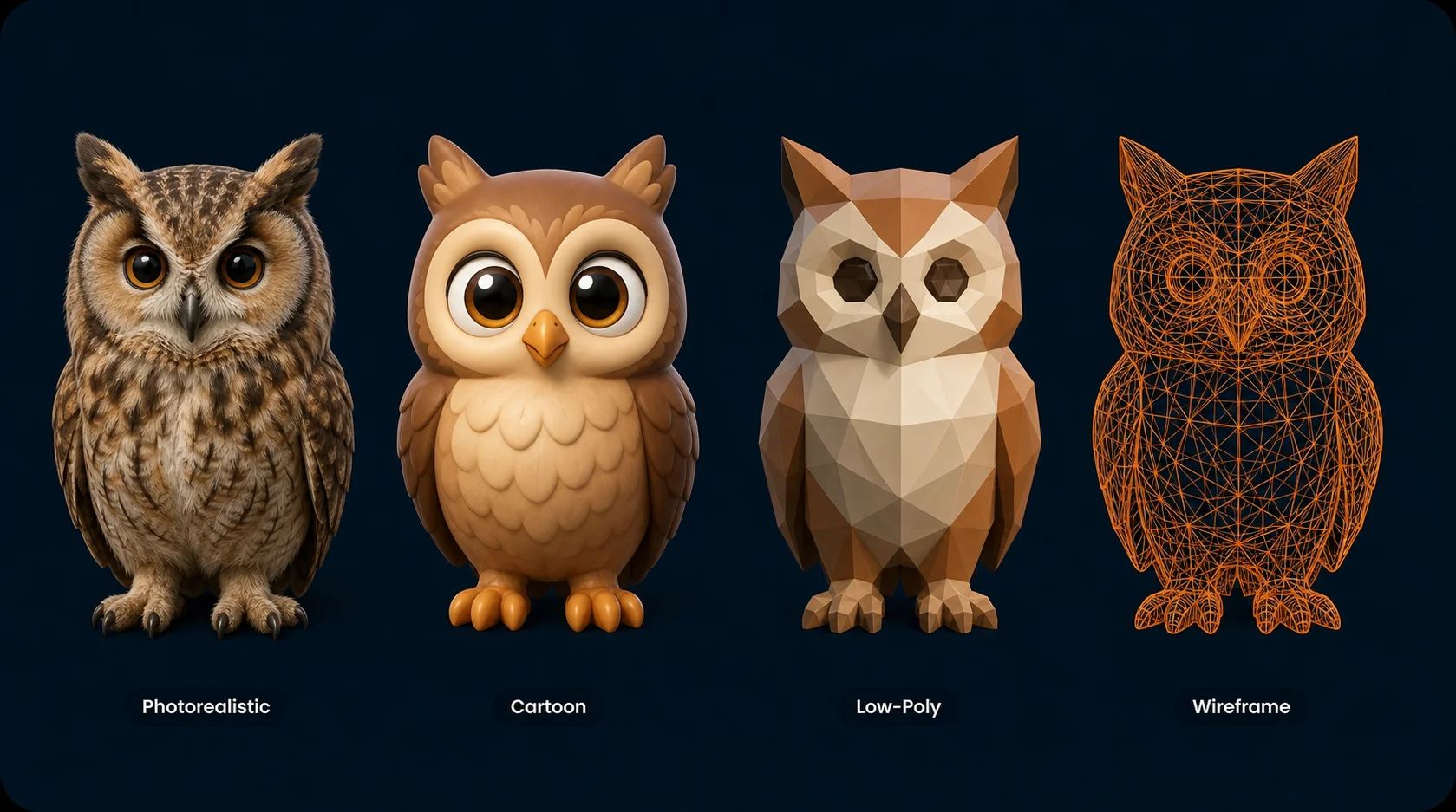 Grid of 3D models in different styles converted from images